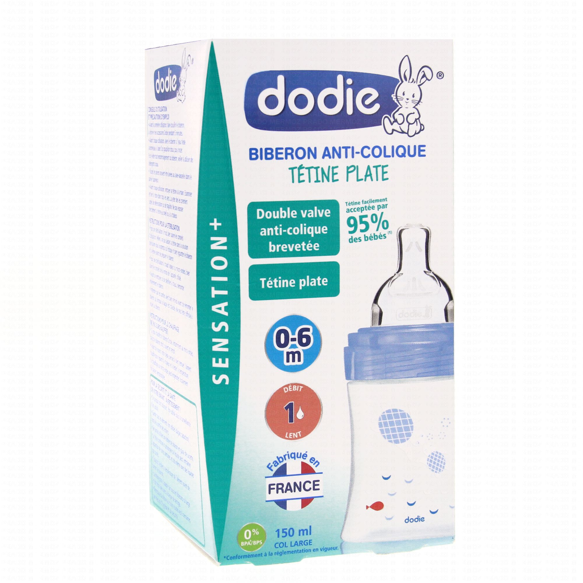 Dodie Sensation+ Biberon verre anti-colique débit 2 - 0-6 mois
