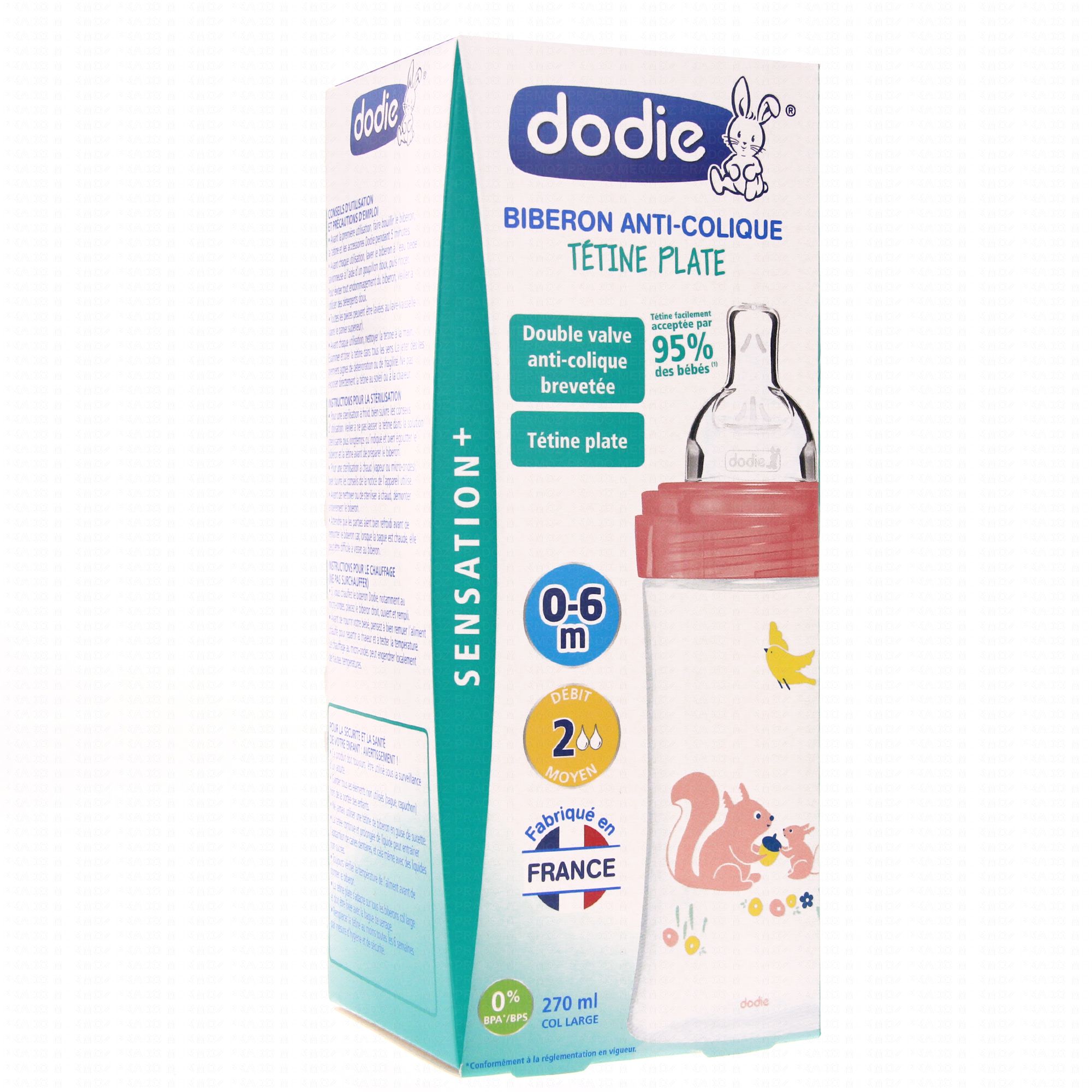 Dodie - DODIE Biberon Sensation+ 270ml JAUNE ELEPHANT - 0-6 mois - tétine  plate - débit 2 - Disques - Rue du Commerce