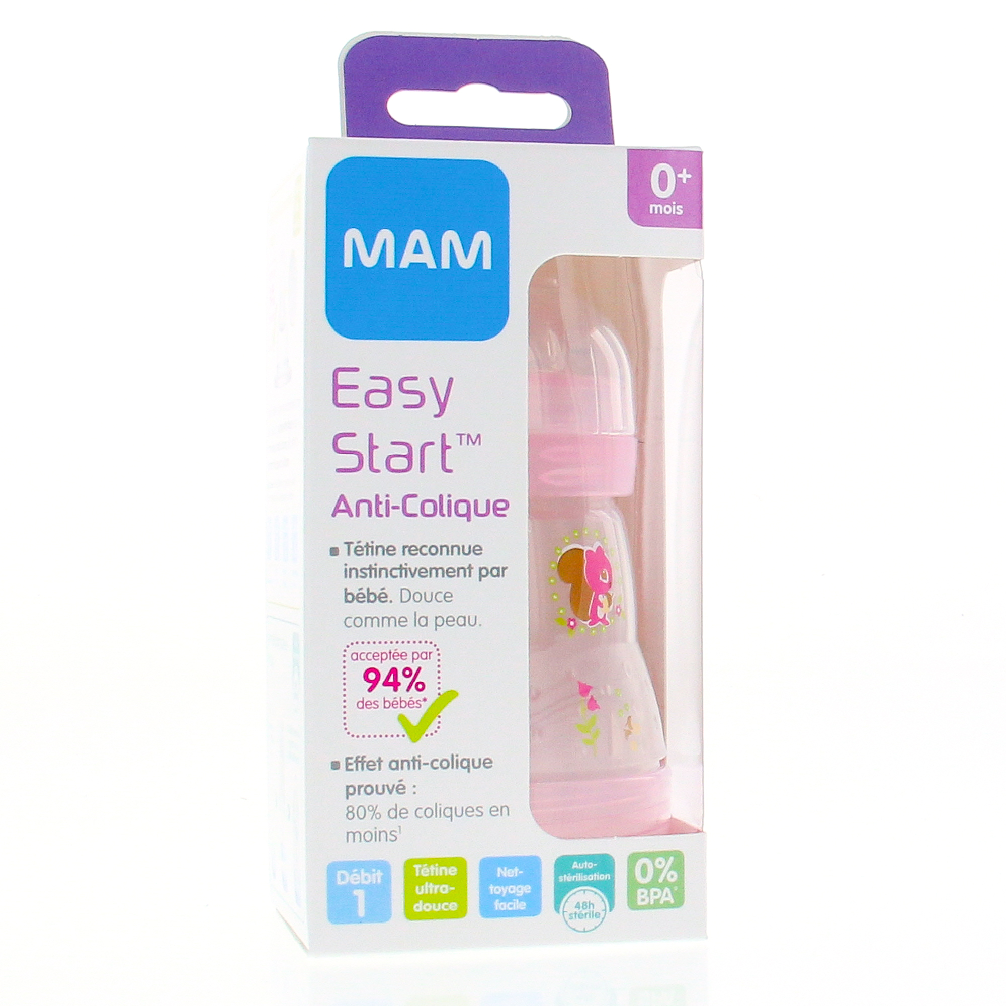 MAM Easy Start AntiColique biberon débit 1 160ml rose Parapharmacie