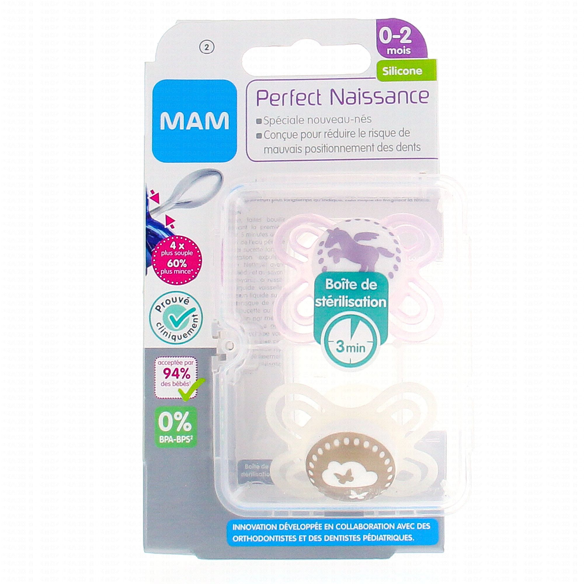 Mam Perfect Naissance 2 Sucettes Silicone 0-2 Mois