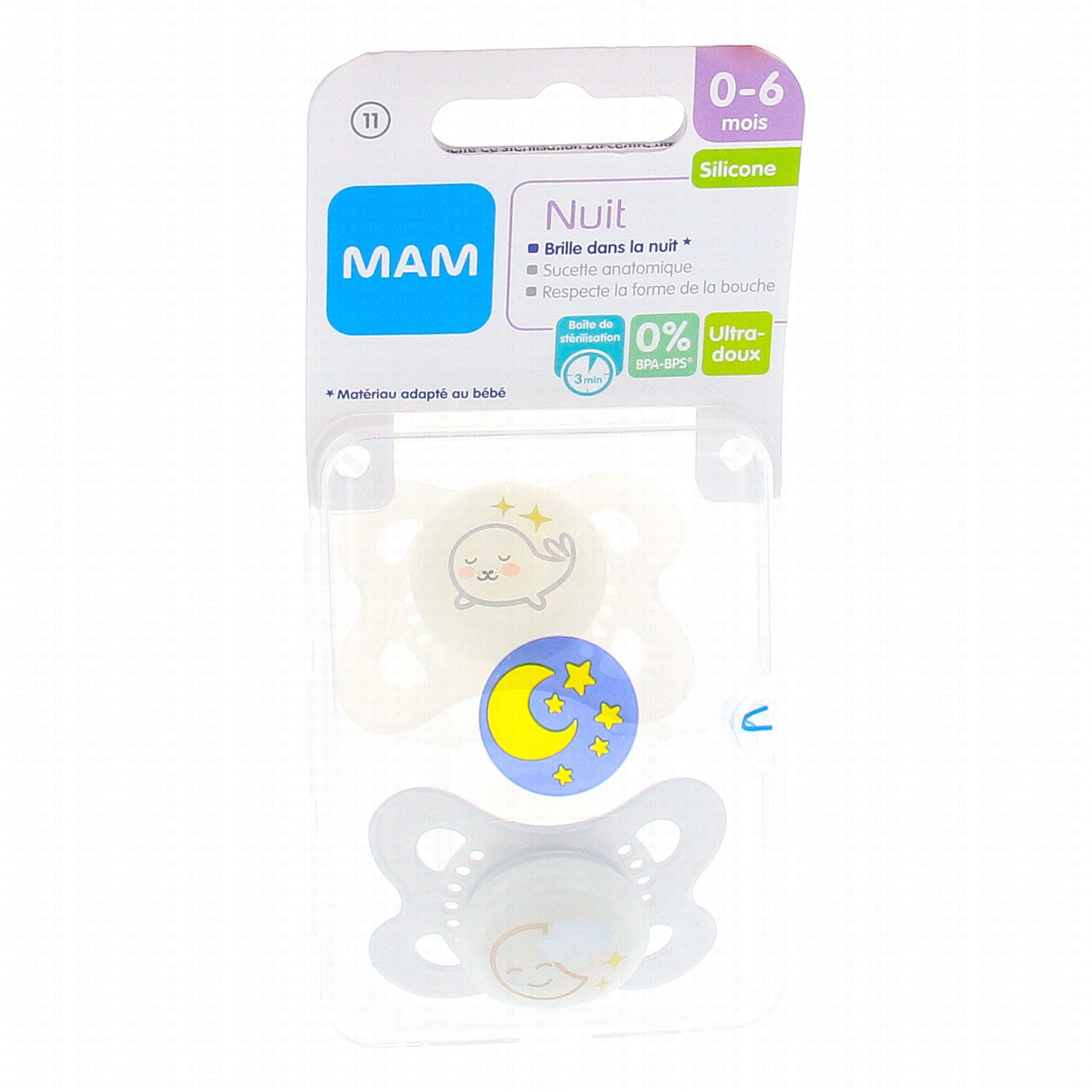 MAM Kit sucette & attache-sucette 0-6 mois anatomique silicone -  Parapharmacie Prado Mermoz