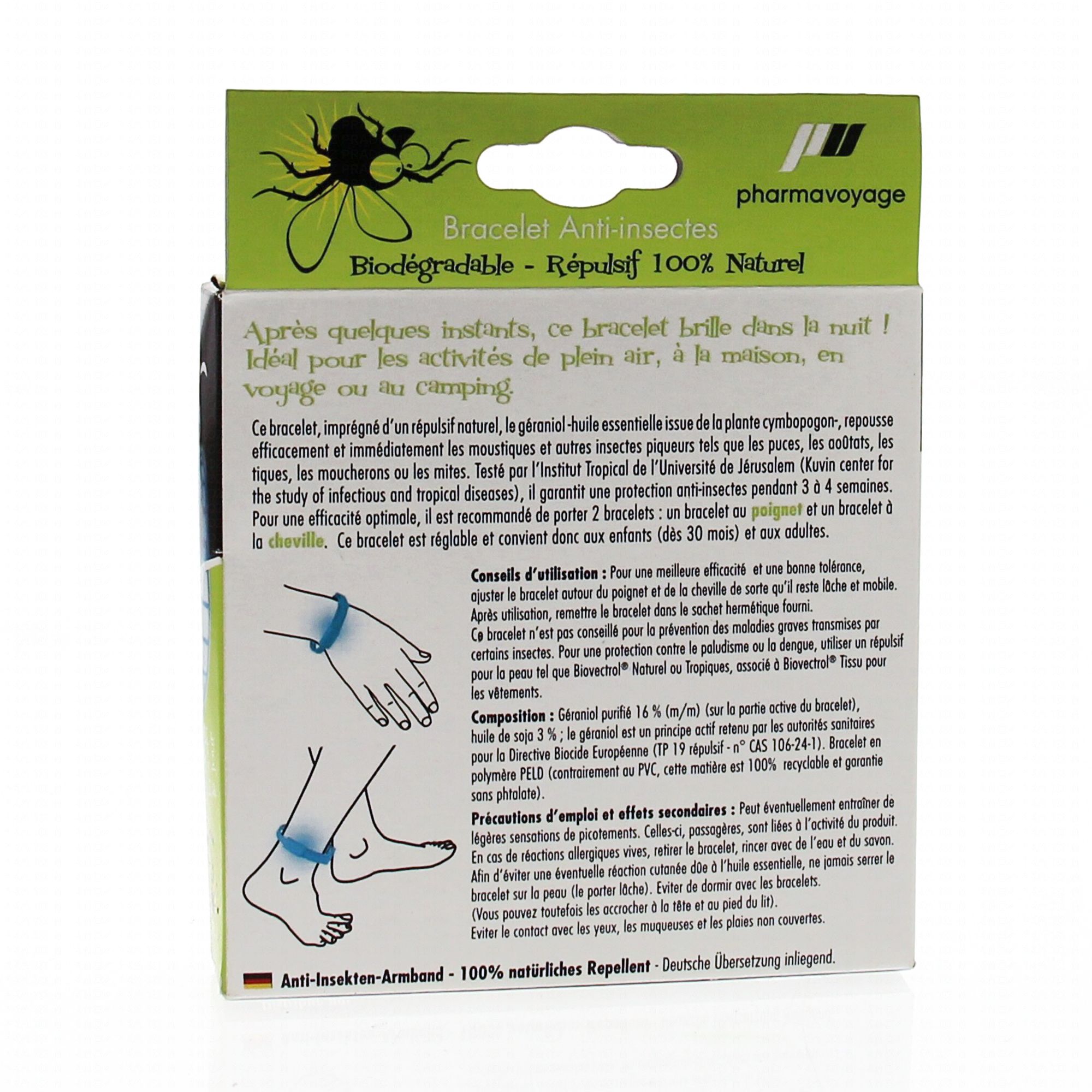 Bracelet anti-moustiques anti-insectes vert kaki Pharmavoyage