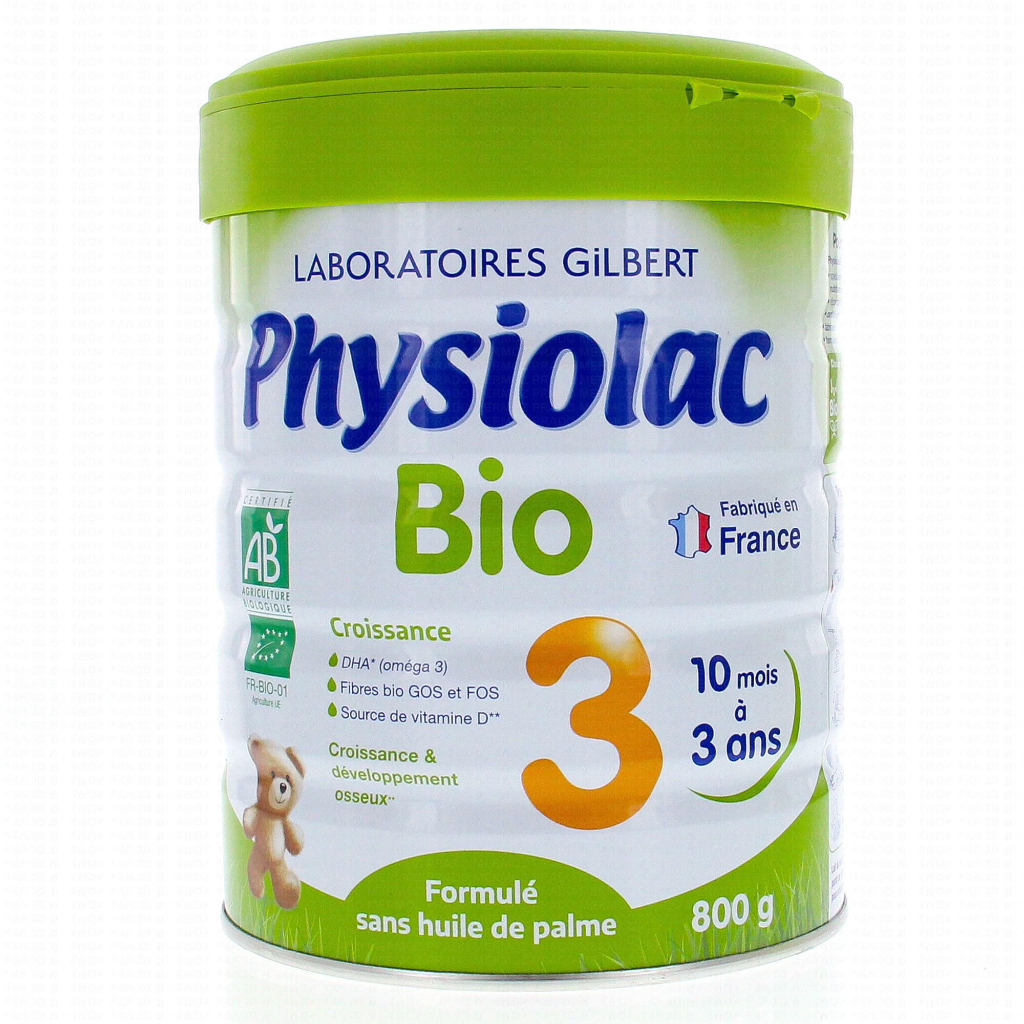 le lait bio 3 physiolac est un lait utilisé pour les bébés de 1 à